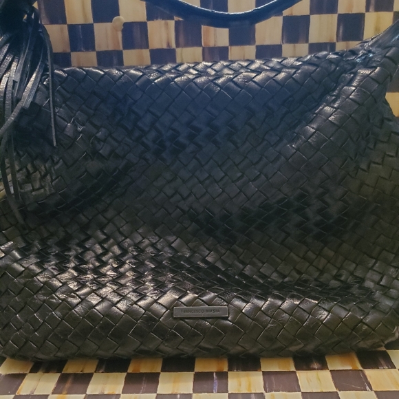 Vin Francesco Biasia black woven leather tote